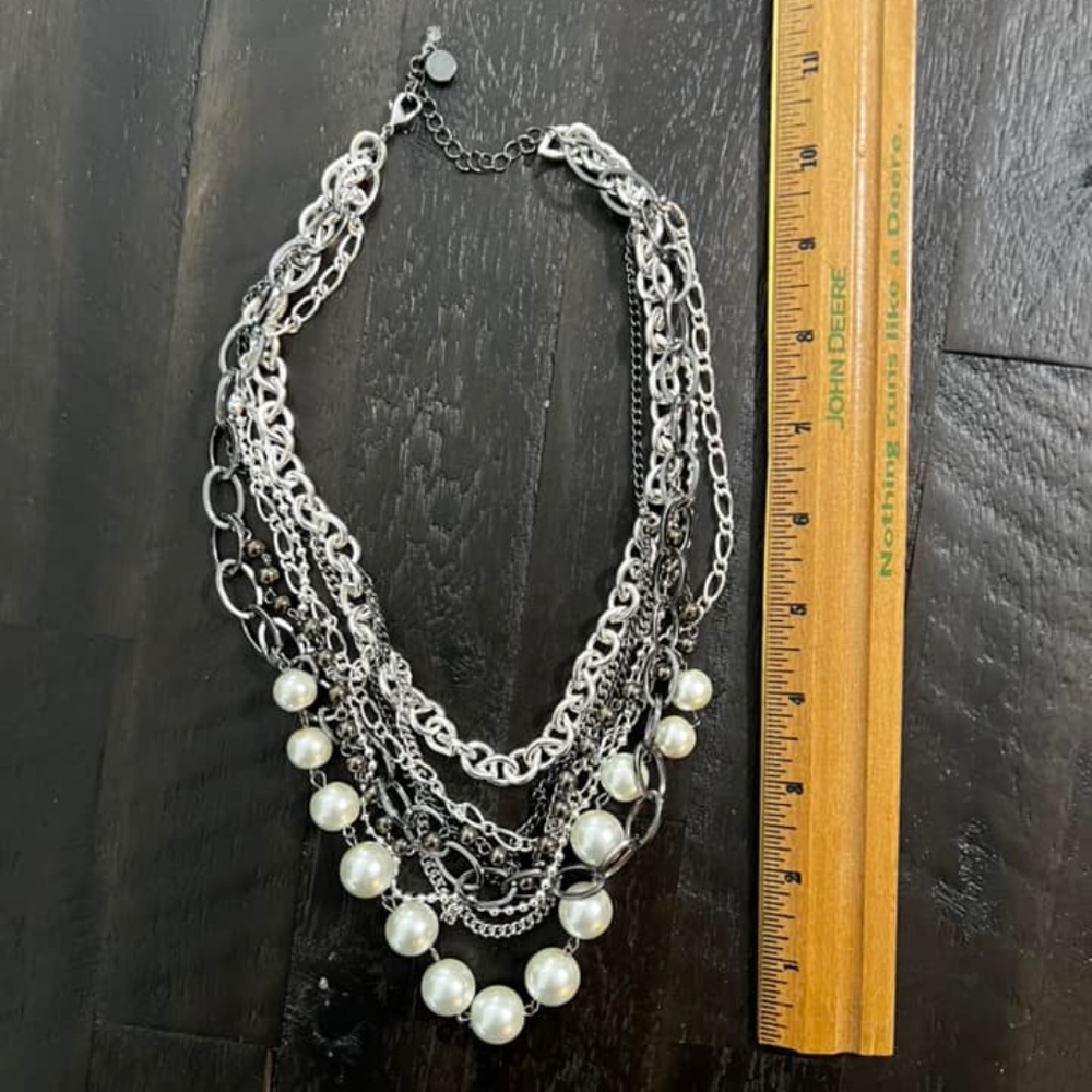 Layered Pearl Silver Necklace